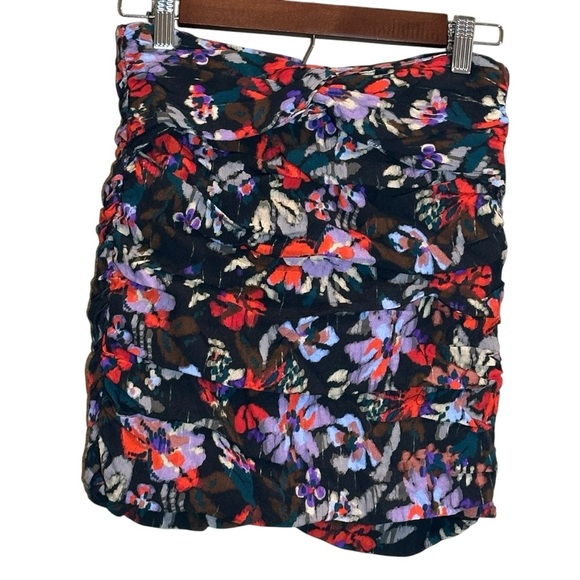 ZARA Floral And Black Print Mini Skirt Ruched Sides Women’s Size Small - Picture 2 of 10